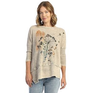 Jess & Jane Mineral Washed Cotton Asymmetrical Top Medium Dandelion Floral Print